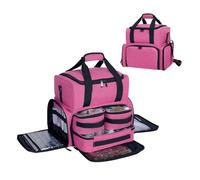 UOZL Large Cosmetic Bag with 3 Removable Case and 2 Removable Dividers Double Layer Travel Storage Organizer, Makeup Brushes Storage Section, Rose Red