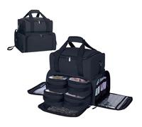 UOZL Large Makeup Cosmetic Bag with 3 Removable Case and 2 Removable Dividers Double Layer Travel Storage Organizer, Makeup Brushes Storage Section, Black 22