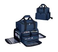 UOZL Large Makeup Cosmetic Bag with 3 Removable Case and 2 Removable Dividers Double Layer Travel Storage Organizer, Makeup Brushes Storage Section, Blue