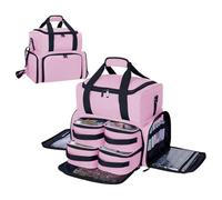 UOZL Large Makeup Cosmetic Bag with 3 Removable Case and 2 Removable Dividers Double Layer Travel Storage Organizer, Makeup Brushes Storage Section, Pink 22