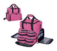 UOZL Large Makeup Cosmetic Bag with 3 Removable Case and 2 Removable Dividers Double Layer Travel Storage Organizer, Makeup Brushes Storage Section, Rose Red 22