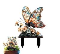 Uozonit Butterfly Garden Stakes | 2D Acrylic Waterproof Retro Stakes with Stone - Flower Pot Decorations | for Home Backyard Pathway Courtyard Terrace Landscaping Park Party Holiday
