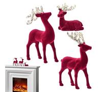 Uozonit Christmas Deer | 3Piece Deer Christmas Decor,Red Flocked Ornament Figurine for Indoor Home Lawn Porch Mantel Roof Party