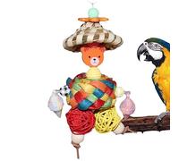 Uozonit Parrot Bite Toy, Hatman Bird Cage Pendant in Straw with Rattan Ball | 10 x 18 cm Parrot Hanging Toys Balls Sepak Takraw Chew Toy for Finches
