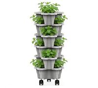 Uozonit Stackable Strawberry Planter, Tiered Vertical Garden Pots, 6-Tier Stackable Vertical Plant Tower with Universal Rolling Wheels for Strawberry Planting, Herb Cultivation