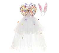 Uozonit Toddler Easter Tutu Dress, Little Girl Easter Dress | Easter Eggs Pom Pom Bow Oversized 2pcs/Set with Rabbit Hair Headwear - Girls Dress