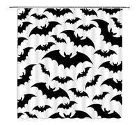 UOZXOML Halloween Spooky Bat Shower Curtain Horror Black Flying Bats on White Scary Cartoon Fabric Bathroom Decor Curtains with Hooks,70 x 70