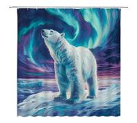 UOZXOML Polar Bear Shower Curtain Wild Animals Cute Funny Bear Snowy Mountain Winter Night Starry Sky Ocean Arctic Outdoors Watercolor Fabric Bathroom Decor Curtains with Hooks,70 x 70