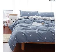 Uozzi Bedding 3 Piece Blue Gray Duvet Cover Set Queen (1 90x90 Duvet Cover + 2 Pillow Shams) with White Triangles, 800 TC with Zipper Closure, 4 Corner Ties Modern All Season Design for Winter