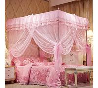 Uozzi Bedding 4 Corners Post Pink Canopy Bed Curtain for Girls & Adults - Cute Cozy Drape Square Netting for Twin Bed - 4 Opening 45" W x 80" L Mosquito Net - Princess Bedroom Decoration