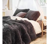 Uozzi Bedding Black Faux Fur Comforter Set Twin 3 Pieces - 1 Black Shaggy Comforter Set 68x86 and 2 Pillowcases, Ultra Soft and Easy Care Luxury Plush Shaggy Duvet Set