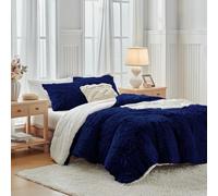 UOZZI BEDDING Navy Faux Fur Comforter Set King 3 Pieces - 1 Shaggy Comforter 104 x 90 with 2 Pillowcases - Ultra Soft and Easy Care Luxury Plush Warm Winter Fluffy Fleece Duvet Set