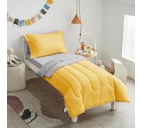 UOZZI BEDDING Yellow 4 Pieces Toddler Bedding Set Ultra Soft and Breathable Toddler Sheet Set - Includes Comforter, Flat Sheet, Fitted Sheet and Pillowcase (Yellow with Gray)