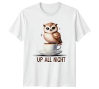 Up All Night T-Shirt Cute Owl Caffeine Coffee Animal Coffee Lover Gift for Him and Her M