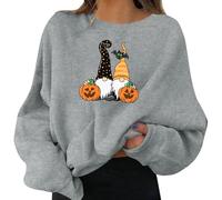 up Apparel Women's Halloween Pullovers Graphic Print Round Neck Long Sleeve Sweatshirt Tops Thick Women Sweatshirt Halloween Costumes Grey
