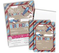 Up & Away Airplane Themed Birthday Party Invitations, 20 5"x7" Fill in Cards with Twenty White Envelopes by AmandaCreation