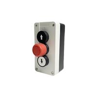 UP/DOWN Arrows With Emergency Stop Hoist Roller Door Lorry Tail Lift Double Insulated 2 N/O Contacts Push Button Switch Box IDGTTLDF