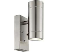 Up & Down IP44 Wall Light - Photocell - 2 x 7W GU10 LED - Brushed Steel