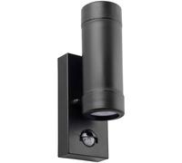 Up & Down IP44 Outdoor Wall Light with PIR Sensor - 2 x 7W LED GU10 - Matt Black Loops Black One Size