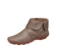 Up Flat Round Pleated Women's Boots Winter Toe Fashion Zip Women's Boots Boots Women Low Heel (Khaki, 6.5)