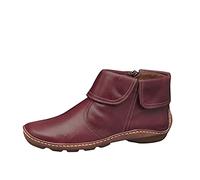 Up Flat Round Pleated Women's Boots Winter Toe Fashion Zip Women's Boots Boots Women Low Heel (Wine, 5)