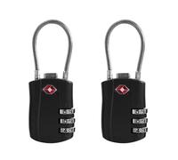 UP Security TSA Approved Luggage Locks, 3 Digit Combination, Re-settable Steel Cable Padlocks for Travel, Suitcases, Backpacks, Lockers, Gym (Black+Black)