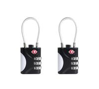 UP Security TSA-approved luggage locks - small combo travel lock with cable, TSA 007 suitcase and backpack security, durable and easy to use (black + black)