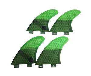 UP SURF Surfboard Double Tabs Fins Fins Fiberglass Four Fin Thruster Set Carbon Honeycomb For Surfing Paddle Board (Green K2.1)