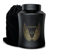 Up to 160 lbs Large Cremation Urns for Adult Human Ashes, Angel Wings in Loving Memory Decorative Funeral Burial Urn for Male Female Ashes with Velvet Bag(Black)