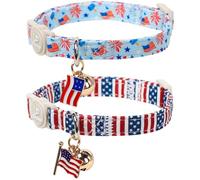 UP URARA PUP 4th 0f July Cat Collar,2Pack Patriotic Day Kitten Collars Cute Flag Breakaway Kitty Collars,Summer Baseball Blue Cat Collar with Bell, for Girl & Boy Cats