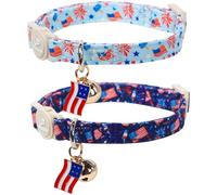 UP URARA PUP 4th 0f July Cat Collar,2Pack Patriotic Day Kitten Collars Cute Flag Breakaway Kitty Collars,Summer Baseball Blue Cat Collar with Bell, for Girl & Boy Cats