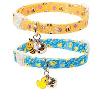 UP URARA PUP Cat Collar, 2Pack Duckand Bee Pattern Cats Collars-Cute Summer Breakaway Cat Collar with Bell & Pendant, Pretty Duck Kitten Collars with Safety Buckle for Girl & Boy Cats, 7-12Inch