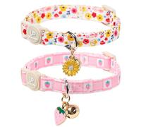 UP URARA PUP Cat Collar, 2Pack Flower Cats Collars-Cute Summer Breakaway Cat Collar with Bell & Pendant, Pretty Flower Kitten Collars with Safety Buckle for Girl & Boy Cats, 7-12Inch