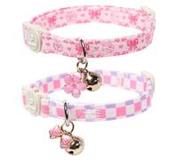 UP URARA PUP Cat Collar, 2Pack Pink Floral and Purple Plaid Pattern Cats Collars-Cute Summer Breakaway Cat Collar with Bell & Pendant, Pretty Plaid Kitten Collars for Girl & Boy Cats, 7-12Inch