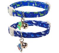 UP URARA PUP Cat Collar, 2Pack Shark and Dinosaur Pattern Cats Collars-Summer Breakaway Cat Collar with Bell & Pendant, Pretty Ocean Kitten Collars with Safety Buckle for Girl & Boy Cats, 7-12Inch