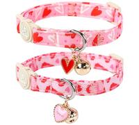 UP URARA PUP Cat Collar, 2Pack Valentine's Day Kitten Collars Cute Breakaway Cat Collar with Bell, Red Love Heart Kitten Collars Pink Hearts Kitty Collar Adjustable Size for Girl and Boy Cats