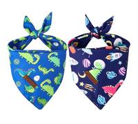 UP URARA PUP Dino Dog Bandana Pack of 2-Cute Dinosaur & Space Planets Summer Dog Bandanas, Adjustable Cotton Triangle Scarves for Small Dogs & Puppies
