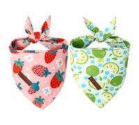 UP URARA PUP Dog Bandanas 2Pack-Summer Strawberry & Lime Puppy Bandana, Adjustable Triangle Scarves for Small to Large Dogs, Soft Breathable Cotton Dog Triangle Bibs, Pet Accessories