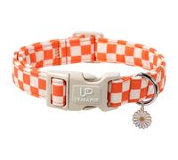 UP URARA PUP Gingham Fall Dog Collar - Adjustable Orange Picnic Checkered Dog Collar with Daisy Pendant, Classic Autumn Dogs Collars for Girl Boy Dogs