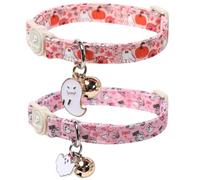 UP URARA PUP Halloween Cat Collar-2Pack Autumn Pumpkin Kitten Collars-Funny Halloween Ghost Breakaway Kitty Collars-Cute Ghost Pendants,Fall Cat Collar with Bell, for Girl & Boy Cats