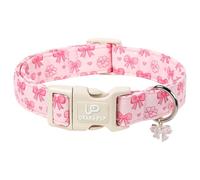 UP URARA PUP Pink Bow Dog Collar, Summer Cotton Adjustable Pink Bow and Flower Pattern Collar with Cute Pendant, Soft Comfortable Puppy Collar for Small Medium Large Dogs Girls