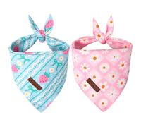 UP URARA PUP Pink Daisy Dog Bandana Pack of 2-Adorable Pink Plaid Summer Dog Bandanas, Cute Strawberry Adjustable Cotton Triangle Scarves for Small Dogs & Puppies
