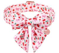 UP URARA PUP Spring and Summer Dog Collar with Bow Tie, Cotton Spring and Summer Strawberry Bowtie Collar for Girl Boy Dog, Strawberry Dogs Collars with Metal Buckle, L
