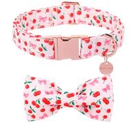 UP URARA PUP Spring and Summer Dog Collar with Bow Tie, Spring Strawberry Bowtie Collar for Girl Boy Dog with Metal Buckle, Pink and White Collar for Dogs, M