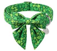 UP URARA PUP St. Patrick's Day Dog Collar with Bow Tie, Lucky Shamrock Bowtie Collar Adjustable for Girl Boy Dog, Trefoil Dogs Collars Durable, Spring Green Collars for Dogs, M, Neck 13.5-22in