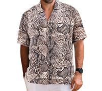 UPAAN Men Snakeskin Printed Shirts Disco Short Sleeve Button Down Casual Shirt
