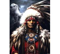 UPABLUNSO Native American Indian and an Eagle Diamond Painting Kits, Native American Diamond Art Kit for Adults, 5D Diamond Dots Full Drill Round Wall Decor Gift 12x16inch