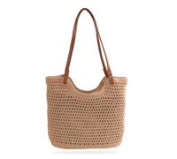 UPABLUNSO Summer Crochet Beach Bag Purse for Women Girls Soft Woven Tote for Vacation Travel Casual Beach Bags, Dark Khaki, 14*14 inches