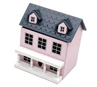 UPALDHOU 1:12 Scale Wooden Dollhouse Cottage, Birch Porch Sloping Roof | Authentic European Architecture, 7.1x6.5x5.2cm Miniature, Open-Window Facade, Creamy Grey Finish, Rustic Nordic Village Scene
