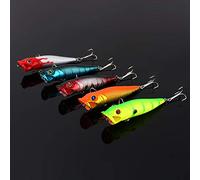 UPALDHOU Double Hook Popper Lures, 9.5cm 5pcs Floating Crankbaits for Bass Trout Fishing. Premium Topwater Action, 5-Pack Value Set with Durable ABS Plastic for Casting and Trolling,